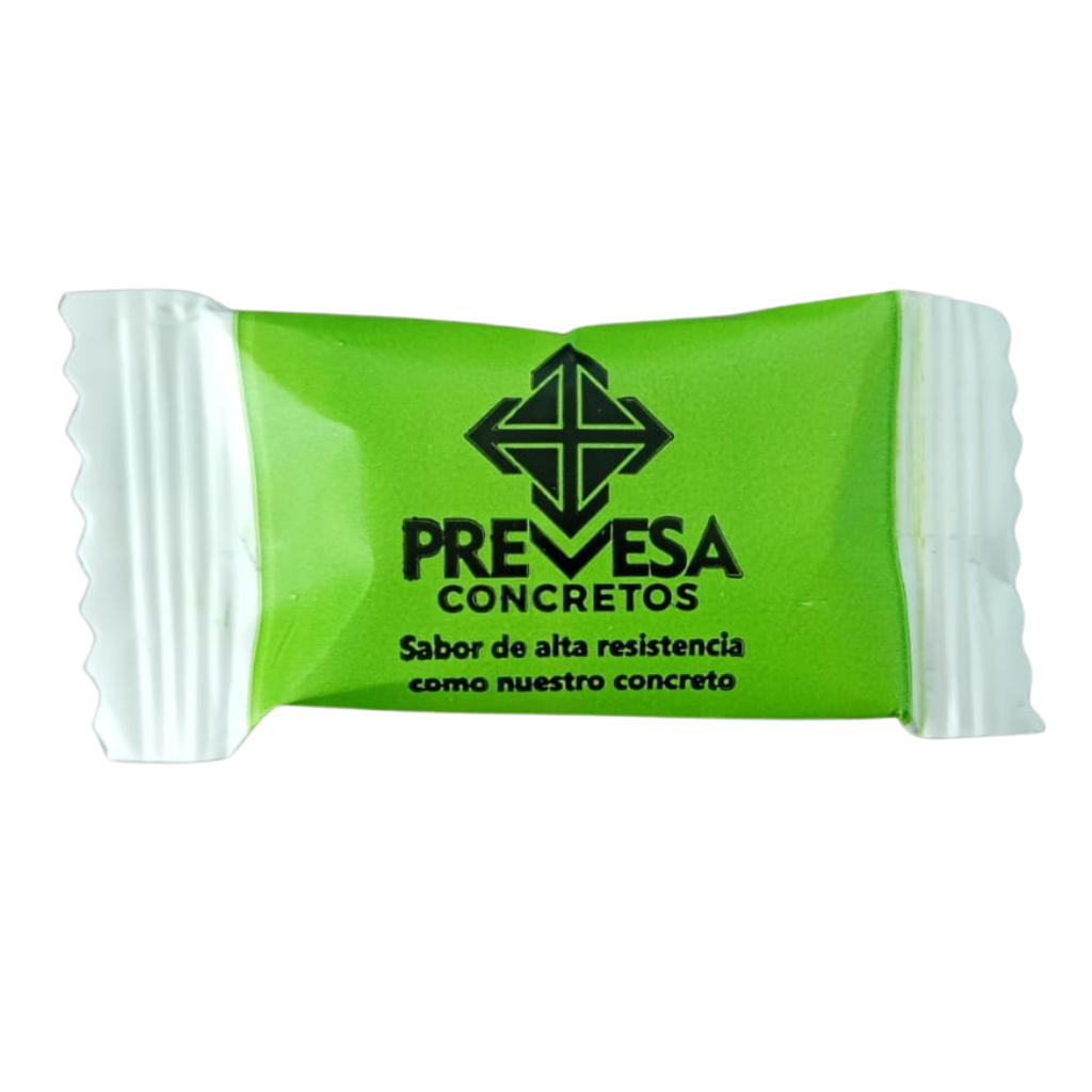 Dulce Publicitario empaque Flow Wrap personalizado para la marca Prevesa