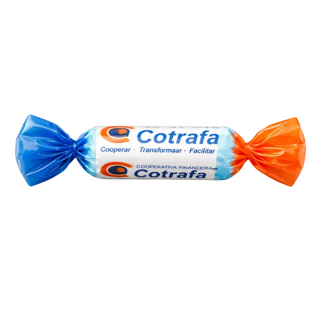Dulce Publicitario empaque Doble Twist personalizado marca Cotrafa