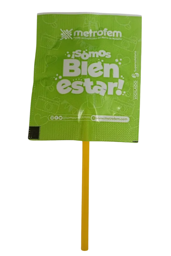 Dulce Publicitario empaque tipo Chupeta para la marca Metrofem